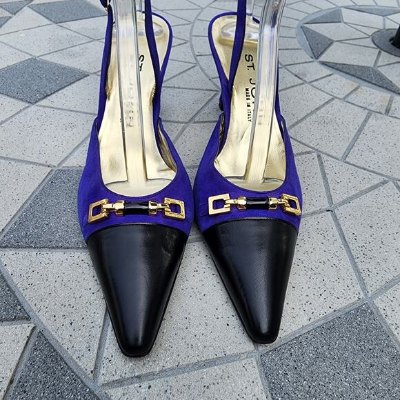 St. John Two Tone Suede Leather Buckle Ankle Strap Heels 7 - Picture 4 of 9